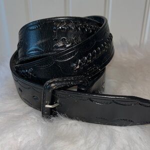 BLACK distressed Mexico leather belt size 38 western rodeo cowboy